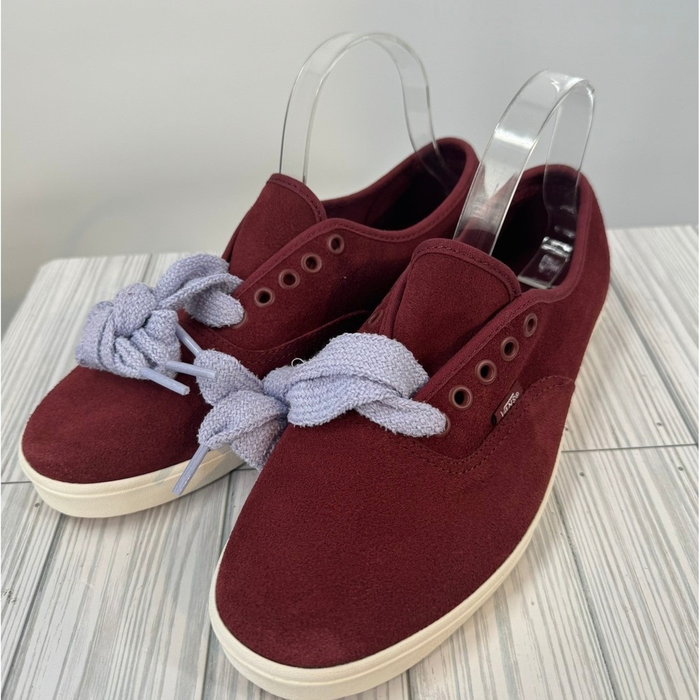 Vans Authentic Lowpro Burgundy‎ Suede Fat Lace Halogen Blue Sneakers W8.5/M7